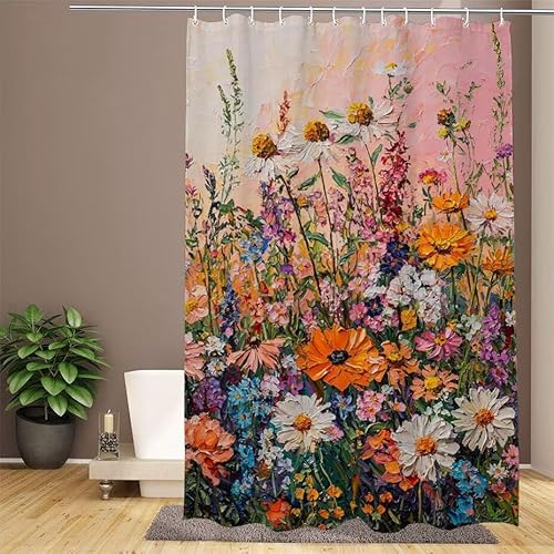Duschvorhang Bunt Shower Curtains Gänseblümchen Duschvorhang 200x220cm Extra Lang Duschrollo Wasserdicht Polyester Stoff Trocknet Schnell Waschbar, mit 12 Haken Verstärkter Saum für Badezimmer W1-908 von Lixfagng