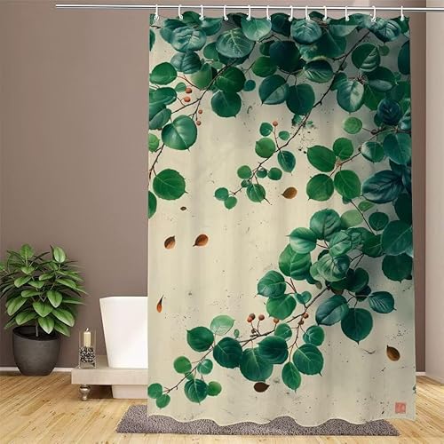 Duschvorhang Creme Shower Curtains Landschaft Duschvorhang 200x200cm Extra Lang Duschrollo Wasserdicht Polyester Stoff Trocknet Schnell Waschbar, mit 12 Haken Verstärkter Saum für Badezimmer W1-932 von Lixfagng