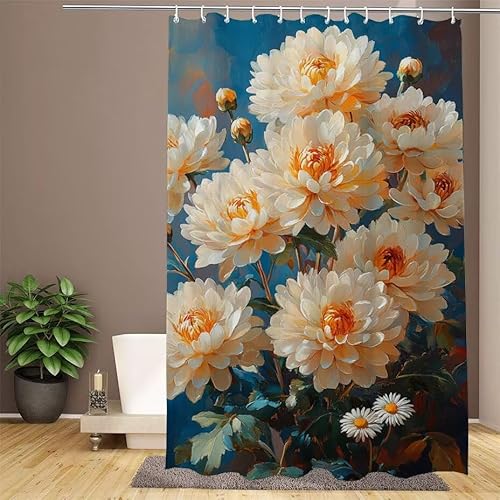 Duschvorhang Creme Shower Curtains Pfingstrose Duschvorhang 200x200cm Extra Lang Duschrollo Wasserdicht Polyester Stoff Trocknet Schnell Waschbar, mit 12 Haken Verstärkter Saum für Badezimmer W1-648 von Lixfagng