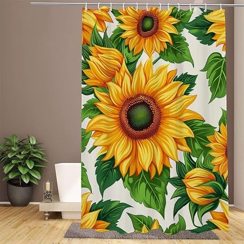 Duschvorhang Gelb Shower Curtains Anlage Duschvorhang 120x200cm Extra Lang Duschrollo Wasserdicht Polyester Stoff Trocknet Schnell Waschbar mit 12 Haken Verstärkter Saum für Badewanne, Dusche W1-626 von Lixfagng
