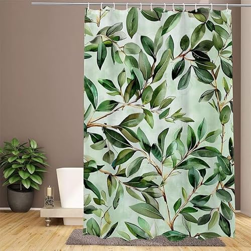 Duschvorhang Grün Shower Curtains Anlage Duschvorhang 200x220cm Extra Lang Duschrollo Wasserdicht Polyester Stoff Trocknet Schnell Waschbar mit 12 Haken Verstärkter Saum für Badewanne, Dusche W1-914 von Lixfagng