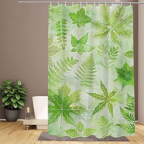 Duschvorhang Grün Shower Curtains Ländlich Duschvorhang 200x240cm Extra Lang Duschrollo Wasserdicht Polyester Stoff Trocknet Schnell Waschbar, mit 12 Haken Verstärkter Saum für Badezimmer W1-912 von Lixfagng