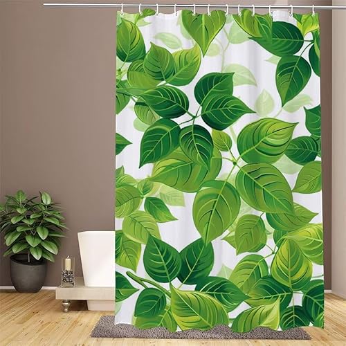 Duschvorhang Grün Shower Curtains Ländlich Duschvorhang 240x200cm Extra Lang Duschrollo Wasserdicht Polyester Stoff Trocknet Schnell Waschbar, mit 12 Haken Verstärkter Saum für Badezimmer W1-630 von Lixfagng