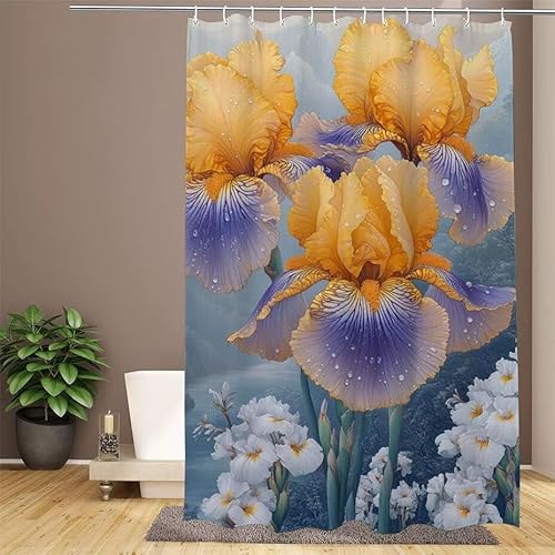 Duschvorhang Lila Shower Curtains Iris Duschvorhang 200x240cm Extra Lang Duschrollo Wasserdicht Polyester Stoff Trocknet Schnell Waschbar mit 12 Haken Verstärkter Saum für Badewanne und Dusche W1-638 von Lixfagng