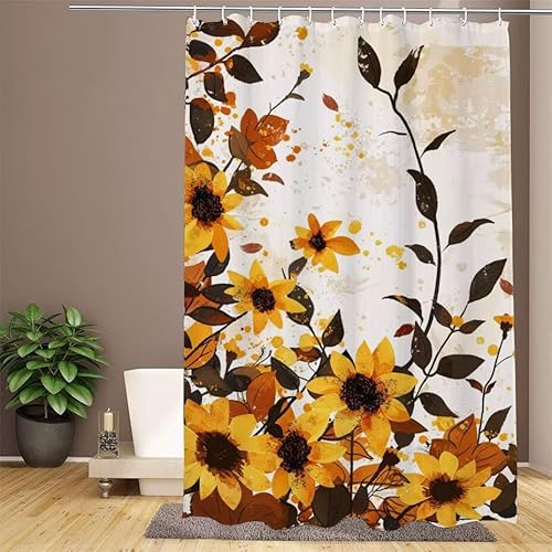 Duschvorhang Orange Shower Curtains Anlage Duschvorhang 200x200cm Extra Lang Duschrollo Wasserdicht Polyester Stoff Trocknet Schnell Waschbar, mit 12 Haken Verstärkter Saum für Badezimmer W1-904 von Lixfagng