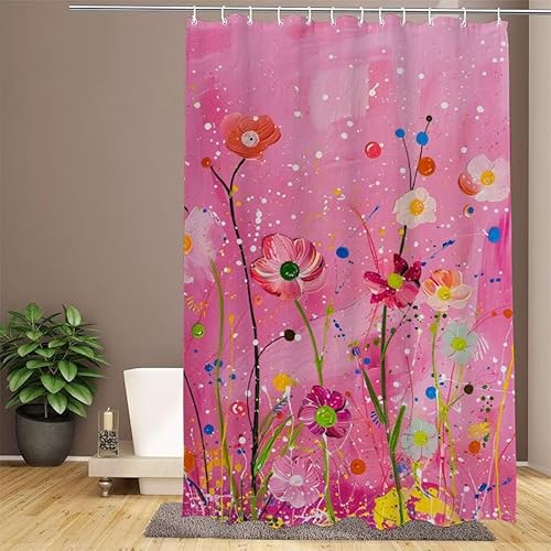 Duschvorhang Rosa Shower Curtains Anlage Duschvorhang 150x180cm Extra Lang Duschrollo Wasserdicht Polyester Stoff Trocknet Schnell Waschbar mit 12 Haken Verstärkter Saum für Badewanne, Dusche W1-906 von Lixfagng