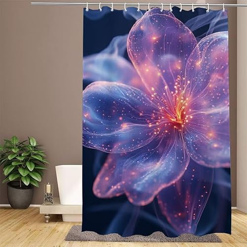 Duschvorhang Rosa Shower Curtains Blume Duschvorhang 150x180cm Extra Lang Duschrollo Wasserdicht Polyester Stoff Trocknet Schnell Waschbar mit 12 Haken Verstärkter Saum für Badewanne und Dusche W1-898 von Lixfagng