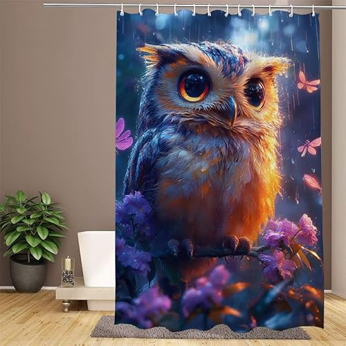 Duschvorhang Rosa Shower Curtains Eule Duschvorhang 200x220cm Extra Lang Duschrollo Wasserdicht Polyester Stoff Trocknet Schnell Waschbar mit 12 Haken Verstärkter Saum für Badewanne und Dusche W1-632 von Lixfagng