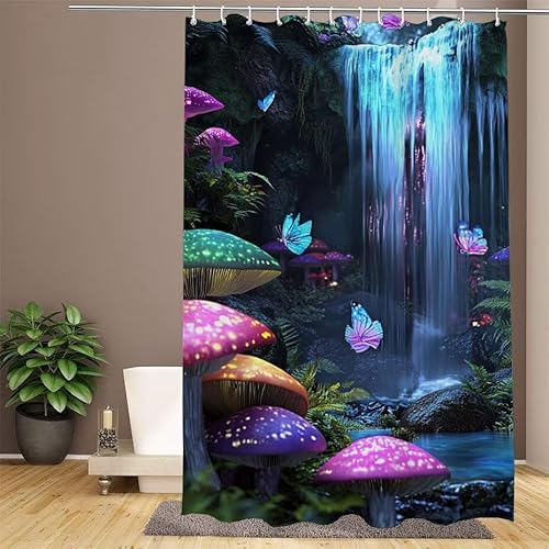 Duschvorhang Rosa Shower Curtains Fallen Duschvorhang 180x200cm Extra Lang Duschrollo Wasserdicht Polyester Stoff Trocknet Schnell Waschbar mit 12 Haken Verstärkter Saum für Badewanne, Dusche W1-916 von Lixfagng