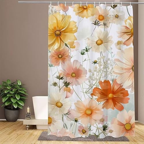 Duschvorhang Rosa Shower Curtains Gänseblümchen Duschvorhang 200x220cm Extra Lang Duschrollo Wasserdicht Polyester Stoff Trocknet Schnell Waschbar, mit 12 Haken Verstärkter Saum für Badezimmer W1-894 von Lixfagng