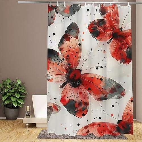 Duschvorhang Rot Shower Curtains Tier Duschvorhang 120x200cm Extra Lang Duschrollo Wasserdicht Polyester Stoff Trocknet Schnell Waschbar mit 12 Haken Verstärkter Saum für Badewanne und Dusche W1-934 von Lixfagng