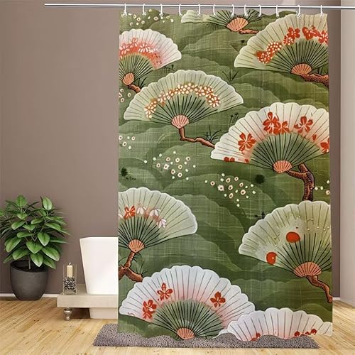 Duschvorhang Senf Shower Curtains Retro Duschvorhang 180x200cm Extra Lang Duschrollo Wasserdicht Polyester Stoff Trocknet Schnell Waschbar mit 12 Haken Verstärkter Saum für Badewanne und Dusche W1-900 von Lixfagng