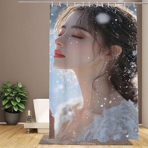Duschvorhang Weiß Shower Curtains Frau Duschvorhang 180x200cm Extra Lang Duschrollo Wasserdicht Polyester Stoff Trocknet Schnell Waschbar mit 12 Haken Verstärkter Saum für Badewanne und Dusche W1-640 von Lixfagng
