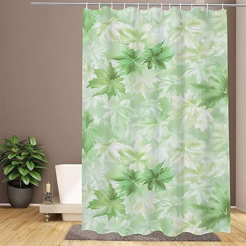 Grün Duschvorhang 120x200cm Duschvorhang Ahornblatt Duschrollo, Polyester Stoff Badevorhänge - Wasserdicht, Schnelltrocknend, mit Beschwertem Saum & 12 Ringen - Modernes Design für Badezimmer W1-915 von Lixfagng