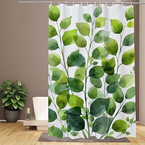 Grün Duschvorhang 180x180cm Duschvorhang Anlage Duschrollo,Polyester Stoff Badevorhänge,Wasserdicht,Waschbar,Schnelltrocknend,mit Beschwertem Saum & 12 Ringen,Modernes Design für Badezimmer W1-931 von Lixfagng