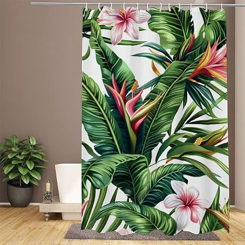 Grün Duschvorhang 180x180cm Duschvorhang Blume Duschrollo,Polyester Stoff Badevorhänge - Wasserdicht,Waschbar,Schnelltrocknend,mit Beschwertem Saum & 12 Ringen - Modernes Design für Badezimmer W1-631 von Lixfagng