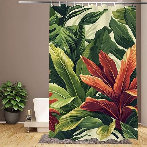 Grün Duschvorhang 240x200cm Duschvorhang Tropische Pflanzen Duschrollo, Polyester Stoff Badevorhänge - Wasserdicht, Waschbar, Schnelltrocknend, mit Beschwertem Saum & 12 Ringen für Badezimmer W1-929 von Lixfagng