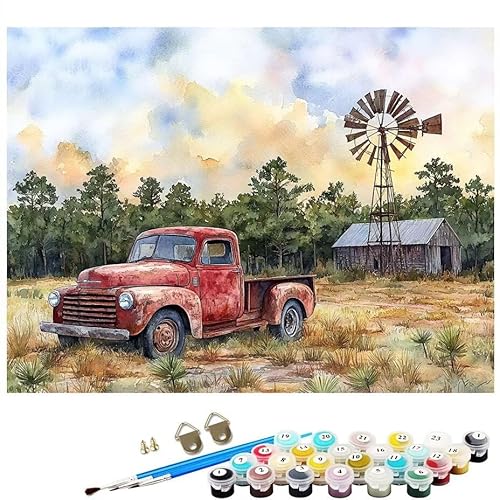 Malen Nach Zahlen Erwachsene Bauernhaus Auto Malen Nach Zahlen DIY Paint by Numbers Kit für Anfänger und Erwachsene mit 3 Pinseln Acrylfarben für Deko Wohnzimmer Geschenk, Ohne Rahmen 80x120cm L8-13 von Lixfagng