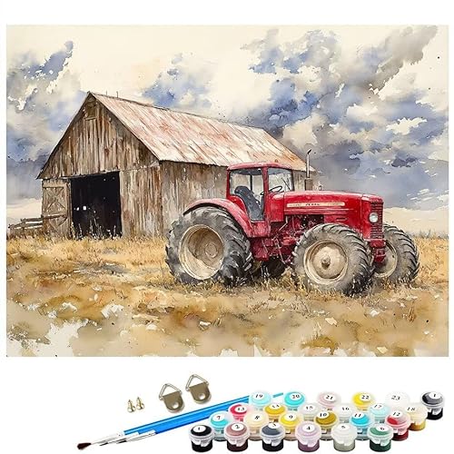Malen Nach Zahlen Erwachsene Bauernhof Traktor Malen Nach Zahlen DIY Paint by Numbers Kit für Anfänger und Erwachsene mit 3 Pinseln Acrylfarben,Deko Wohnzimmer Geschenk,Ohne Rahmen 20 x 30 CM L8-17 von Lixfagng