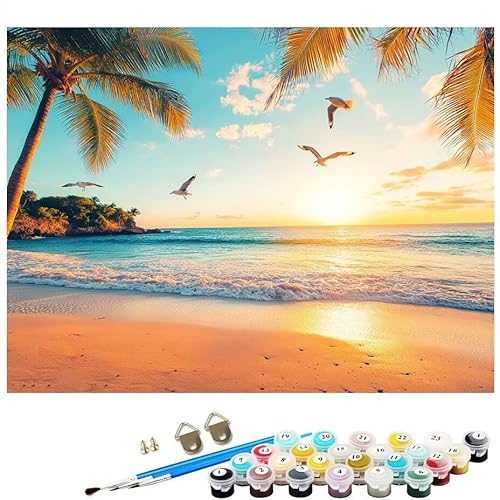 Malen Nach Zahlen Erwachsene Landschaft Strand Malen Nach Zahlen DIY Paint by Numbers Kit für Anfänger und Erwachsene mit 3 Pinseln Acrylfarben für Deko Wohnzimmer Geschenk, Ohne Rahmen 20x30 cm L8-15 von Lixfagng