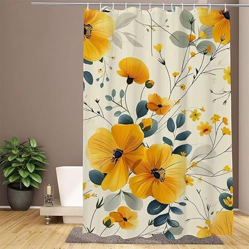 Orange Duschvorhang 120x200cm Duschvorhang Blume Duschrollo,Polyester Stoff Badevorhänge,Wasserdicht,Waschbar,Schnelltrocknend,mit Beschwertem Saum & 12 Ringen,Modernes Design für Badezimmer W1-933 von Lixfagng