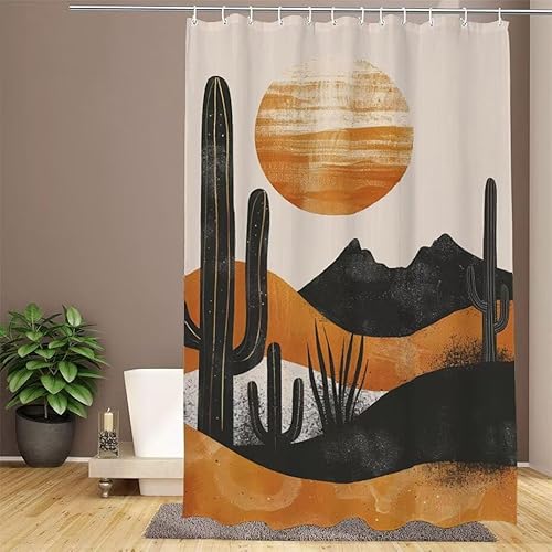 Orange Duschvorhang 200x200cm Duschvorhang Landschaft Duschrollo, Polyester Stoff Badevorhänge - Wasserdicht, Schnelltrocknend, mit Beschwertem Saum & 12 Ringen - Modernes Design für Badezimmer W1-919 von Lixfagng