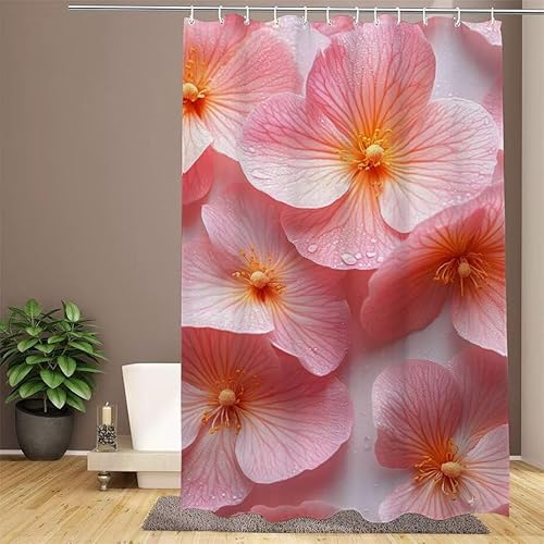 Rosa Duschvorhang 180x180cm Duschvorhang Blütenblatt Duschrollo, Polyester Stoff Badevorhänge - Wasserdicht, Schnelltrocknend, mit Beschwertem Saum & 12 Ringen - Modernes Design für Badezimmer W1-643 von Lixfagng