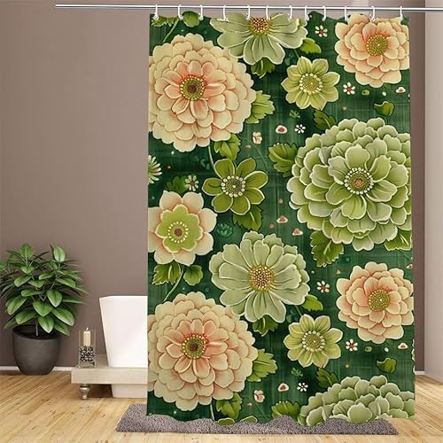Senf Duschvorhang 200x200cm Duschvorhang Blume Duschrollo,Polyester Stoff Badevorhänge - Wasserdicht,Waschbar,Schnelltrocknend,mit Beschwertem Saum & 12 Ringen - Modernes Design für Badezimmer W1-901 von Lixfagng