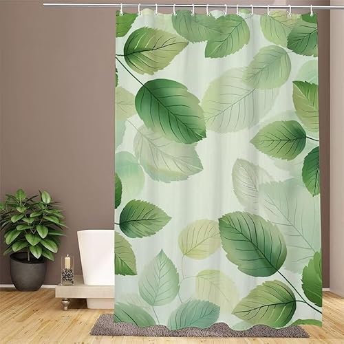 Senf Duschvorhang 200x220cm Duschvorhang Blätter Duschrollo,Polyester Stoff Badevorhänge,Wasserdicht,Waschbar,Schnelltrocknend,mit Beschwertem Saum & 12 Ringen,Modernes Design für Badezimmer W1-913 von Lixfagng