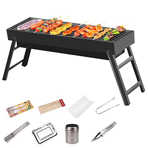 Lixiin Holzkohlegrill Camping Grill Holzkohle, Klappgrill Tragbarer Grill, 60x 23x 34 cm, mit 8pcs/set BBQ Zubehör Paket für 5-8 Personen, Für Camping Garten Picknick Party von Lixiin