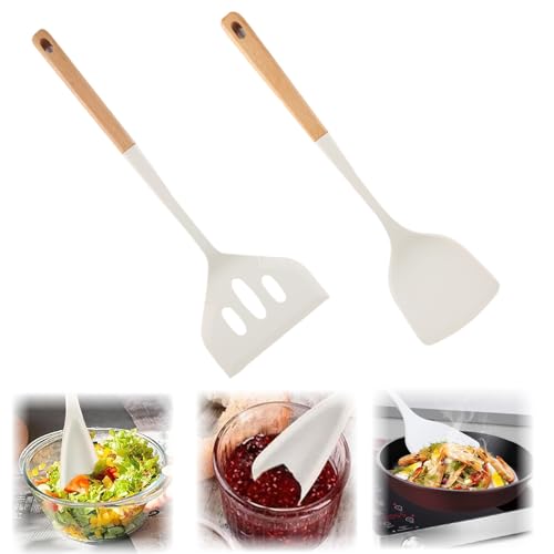 2 Stück Küchenhelfer Set - Silikon Pfannenwender, Silikon kochutensilien Set, Pfannenwender Küchenset, Küchen Utensilien Set, Geeignet für Backen Non Stick Kochgeschirr (white) von Lixstyea