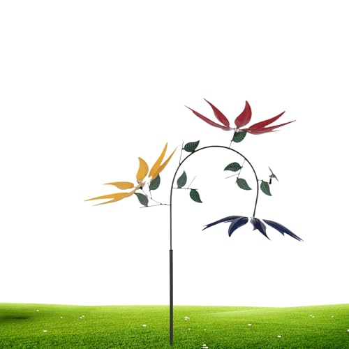 Metall Windmühle Garten - Windspiel Garten Mit 3 Rotierenden Blumen und Schmetterlingen, Windspiele für Draußen, Magische Windmühle für Außenterrasse, Obstgarten, Hof, 95x30cm Metall Windmühle Garten - Windspiel Garten Mit 3 Rotierenden Blumen und Schmetterlingen, Windspiele für Draußen, Magische Windmühle für Außenterrasse, Obstgarten, Hof, 95x30cm von Lixstyea