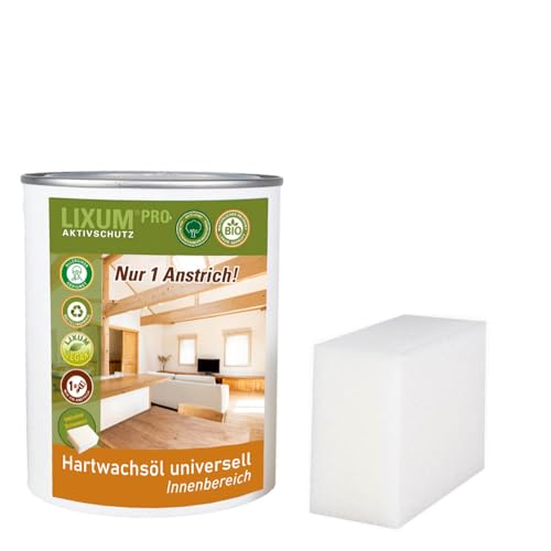 LIXUM PRO - 100% BIO biologisches & natürliches Hartwachsöl universell für Innenbereich/Innen, Farbe:farblos, Inhalt:1000 ml (ca.25m²), inkl.Schwamm von Lixum