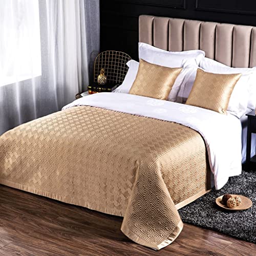 LiyaFei Bettläufer für Hotels Schal Moderne Gesteppte bestickte Bettwäsche Schal Tagesdecken Bettdecke Schutz Tagesdecke Bettdekoration Schal (Color : Gold, Size : 130x240cm (for 1.8m Bed)) von LiyaFei
