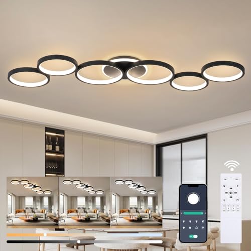 LED Deckenleuchte Dimmbar Wohnzimmer Deckenlampe Schwarz Wohnzimmerlampe Schlafzimmerlampe Fernsteuerung und App Steuerung, Modern 6-Rund Ring Deckenbeleuchtung mit Memory Funktion, L113cm/69W LED Deckenleuchte Dimmbar Wohnzimmer Deckenlampe Schwarz Wohnzimmerlampe Schlafzimmerlampe Fernsteuerung und App Steuerung, Modern 6-Rund Ring Deckenbeleuchtung mit Memory Funktion, L113cm/69W von Liyabber