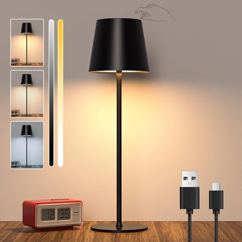 LED Dimmbar Tischlampe Kabellos, Wiederaufladbar Akku Tischleuchte mit Touch Control, Metall LED Akku Tischlampe mit USB-C, IP44 Wasserdichte Outdoor Tischleuchte für Terrassen, Restaurants, Schwarz LED Dimmbar Tischlampe Kabellos, Wiederaufladbar Akku Tischleuchte mit Touch Control, Metall LED Akku Tischlampe mit USB-C, IP44 Wasserdichte Outdoor Tischleuchte für Terrassen, Restaurants, Schwarz von Liyabber