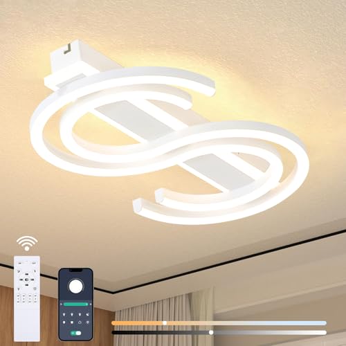 Liyabber LED Deckenleuchte Dimmbar Wohnzimmer Deckenlampe Weiß Schlafzimmerlampe Fernsteuerung und App Steuerung, Modern 2 „S“ Ringen Deckenbeleuchtung mit Nachtlicht und Memory Funktion, L50cm/50W Liyabber LED Deckenleuchte Dimmbar Wohnzimmer Deckenlampe Weiß Schlafzimmerlampe Fernsteuerung und App Steuerung, Modern 2 „S“ Ringen Deckenbeleuchtung mit Nachtlicht und Memory Funktion, L50cm/50W von Liyabber
