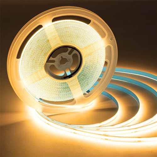 COB LED Strip, 5M COB LED Streifen, 24V Warmweiss 3000K 320LED/M LED Band Selbstklebend, LED Strip Light CRI93+ für Schlafzimmer Küche Heim DIY Beleuchtungsprojekt (Nur Strip) von Liyade