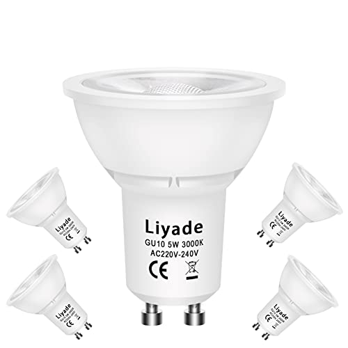 GU10 LED Lampe 5W Warmweiß 3000K, LED Leuchtmittel 450 Lumen, ersetzt 50W Halogenlampen, 120° Abstrahlwinkel Spotlight, 230V AC, Nicht Dimmbar, 5 Stück von Liyade