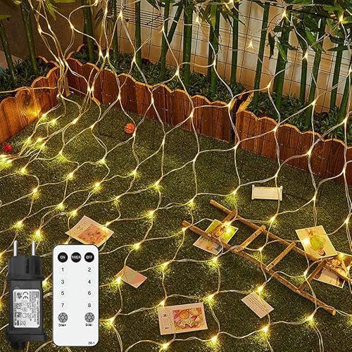 Lichternetz Außen, 3x2m 200 LED Lichterkette Außen, Lichternetz Lichtervorhang mit Stecker Warmweiß, IP44 Wasserdicht, Fernbedienung Timer 8 Modi, für Büsche Garten Weihnachtsbaum Zimmer Balkon von Liyade