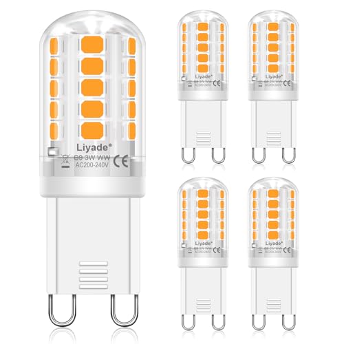 Liyade G9 LED Lampe Warmweiß 2700K, LED Leuchtmittel 3W entspricht 30W-40W Halogenlampe, Energiesparende G9 Glühbirne kein Flackern, kein Geräusch, nicht dimmbar, 5er Set von Liyade