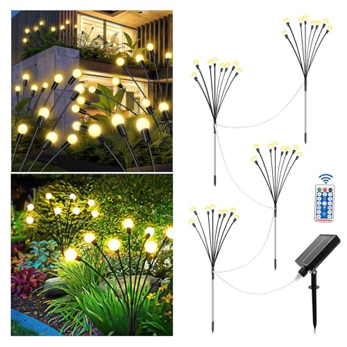 Liyade Solarlampen für Außen Garten, 4 Stück 8LED Glühwürmchen Solar, 8 Modi Glühwürmchen Gartenlichter mit Fernbedienung, Solar Gartenleuchten für Balkon Yard Patio Garten Decor von Liyade