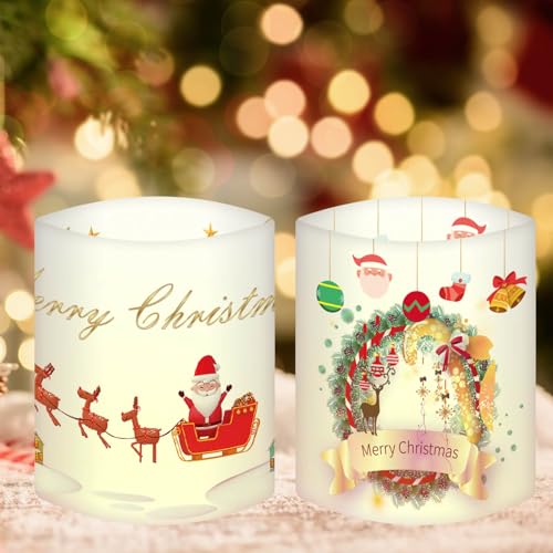 Windlicht Tischdeko Weihnachten Deko Tisch, 12 Weihnachtsdeko Innen Wohnzimmer Aussen Garten, Weihnachtsmann Weihnachtsbaum Weihnachtskränze Winter Deko Set, Weihnachtsfeier, für Teelichter/Kerzen von Liyade