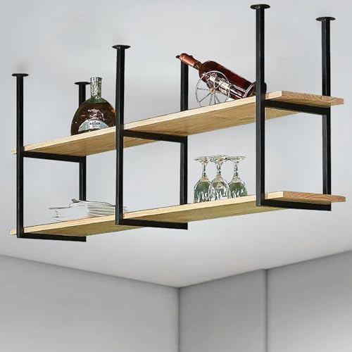 Hängendes Weinglasregal für die Decke – Überkopf-Lagerregale, schwebende Lagerregale, Dekorationen, Präsentation von Pflanzen und Blumentöpfen für die Küche zu Hause und die Bar(120x30x80cm) von Liyadolaam