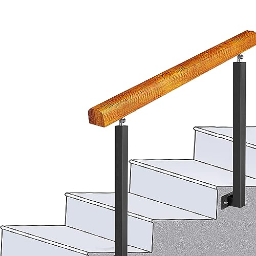 Handlauf aus Holz für Außentreppen, passend für 1-stufige Übergangshandläufe mit verstellbaren 270°-Winkelhalterungen. Haltegriff aus Schmiedeeisen, Doppelpfostengeländer, Handlauf für die Veranda ( F von Liyadolaam
