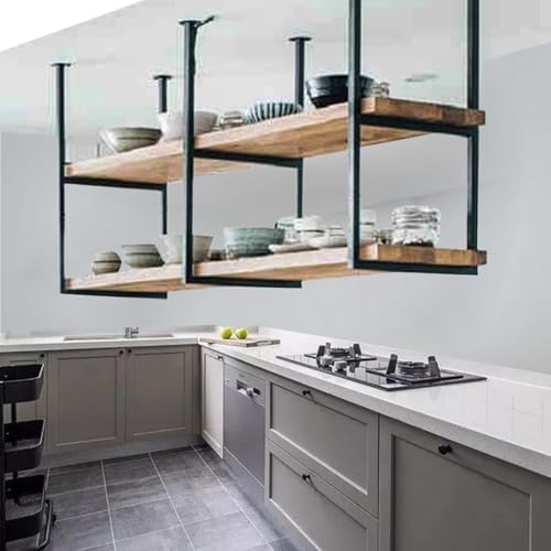 Industrielles Regal zur Deckenmontage, robuste schwebende Hängeregale – 2-lagiges Überkopf-Lagerregal, platzsparendes Regal für Küchentöpfe und Pfannen, Blumen- und Pflanzenständer(80x30x80cm) von Liyadolaam