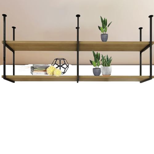 Liyadolaam Ceiling Shelf Hanging Plant Flower Pot Stand Overhead Storage Rack - 60/80/100/120/140Cm Loft Organiser Shelving with Metal Frame Floating Decorations Display Shelves(130x30x80cm) von Liyadolaam