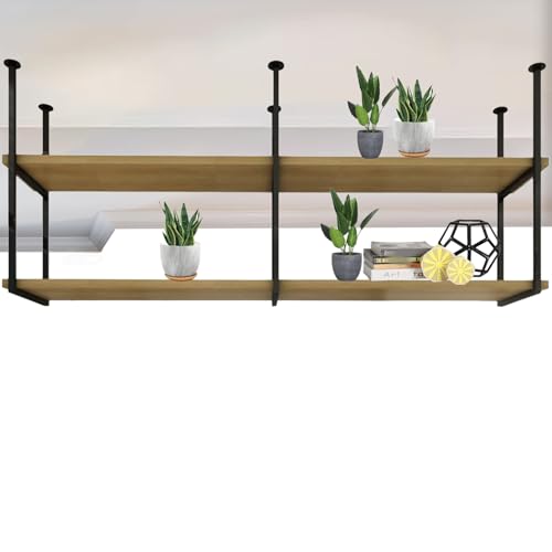 Liyadolaam Deckenregal, 2-lagiges Überkopf-Lagerregal, hängende schwebende Regale, Blumenpflanzenständer, Organizer, Ausstellungsregal, Weinhalter, (110x30x80cm) von Liyadolaam
