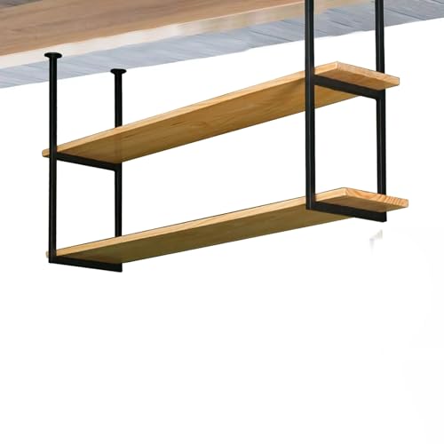 Liyadolaam Deckenregal, 2-stufiges Überkopf-Lagerregal – Schwebende Regale aus Metall und Holz, Küchen-Organizer, Display, Hängeregal, Pflanzen-/Blumenständer, Topf-/Pfannenregal(120x30x80cm) von Liyadolaam