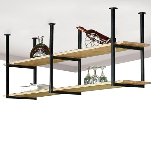 Liyadolaam Deckenregal, Hängendes Weinregal, Schwebendes Hängeregal, Dekorationsregal, Organizer-Halter, 60/80/100/120/150 cm(140x30x80cm) von Liyadolaam